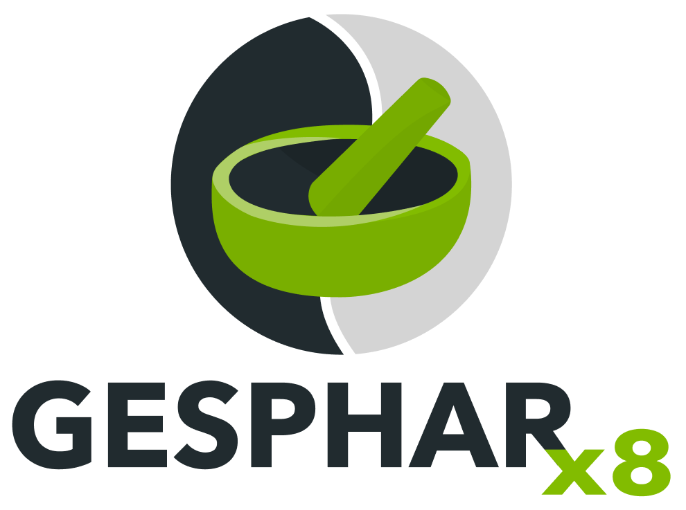 Logo de GESPHARx8, application innovante pour la gestion des activités de la pharmacie.
